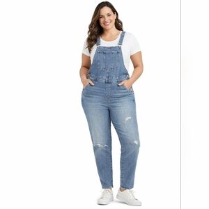 Old Navy Distressed Jean Bib Overalls 12 Denim